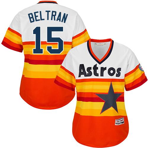 Astros #15 Carlos Beltran White/Orange Alternate Cooperstown Women's Stitched MLB Jersey - Click Image to Close